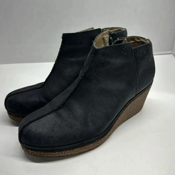 Olukai Humu Ankle Booties Leather Suede Wedge Boots Zip Up Black Womens Size 8 - Picture 5 of 12